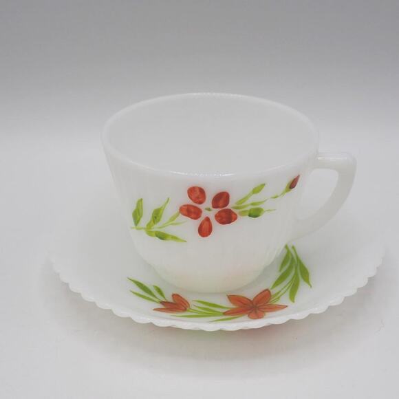 Macbeth Evans Monax Petalware Florette Red Floral Teacup & Saucer Lot of 4 - Picture 2 of 6